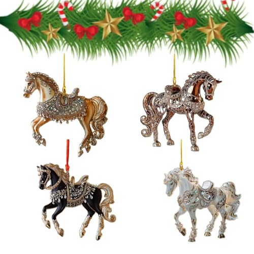 4 Stück Pferd Weihnachtsbaum Anhänger, 2D Acryl Cartoon...