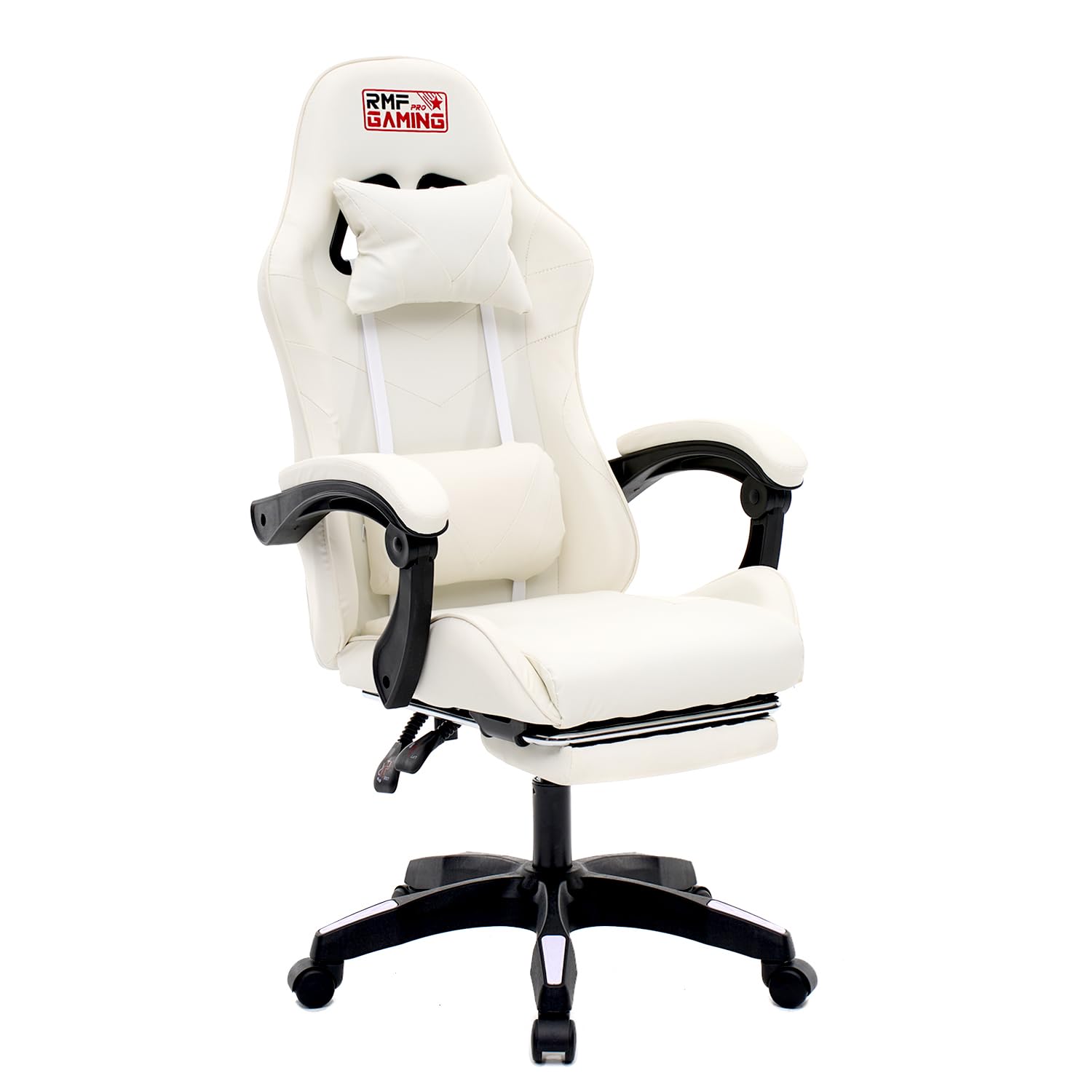 RMF Sedia Gaming Professionale Ergonomica Reclinabile, Poltrona Gaming Seduta Comoda e Rilassante con Poggiapiedi - Sedia per Gamer con Ruote Girevoli, Altezza Regolabile (Bianca)