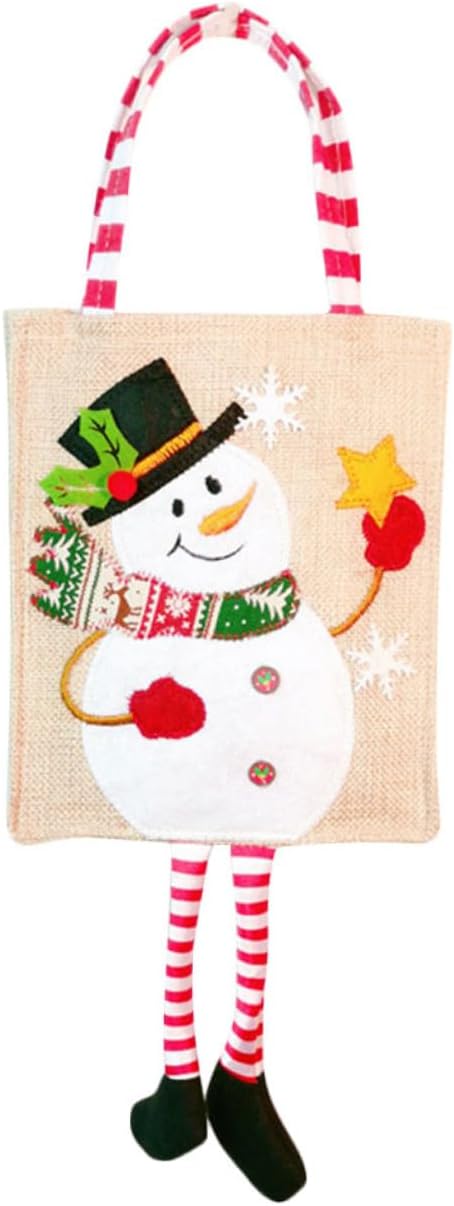NOLITOY Xmas Snowman Linen Handheld Christmas Gift Bag Candy Pouch