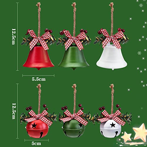 6 Pieces Christmas Jingle Bells Christmas Bells Decorations, FUKPO Christmas Tree Bell Ornaments Pendant Christmas Metal Bell - Image 2