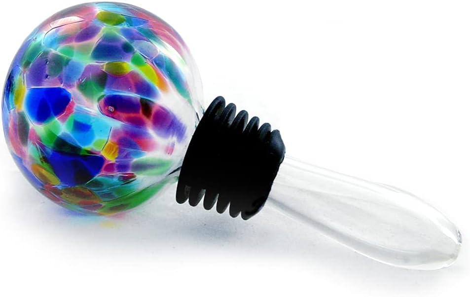 American Made Blown Glass Wine Bottle Stopper with Graduated Silicone Gasket, Confetti Color
