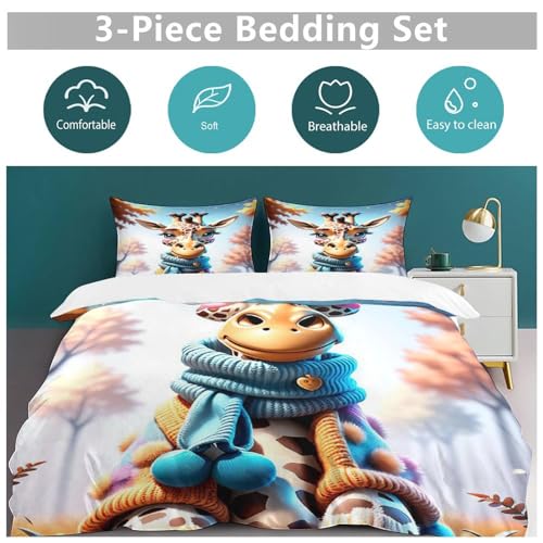Parure de lit girafe 220x240 cm en microfibre avec housse de couette et taies d'oreiller
