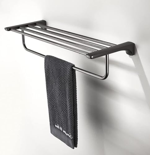 Regal mit Handtuchhalter, Premium Handtuchregal für Badezimmer Wandmontage, Upgrade 20 Zoll Hotel Wandhalterung, 2 Etagen, Rostfrei, Große Aufbewahrung, Modern Cover