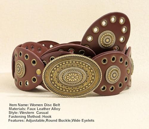 Womens Wide Western Cowboy Disc Belt Boho Disk Concho Country Waist Belts for Dress3