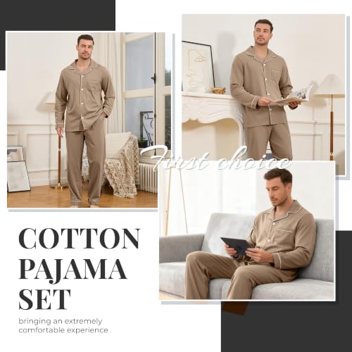 Image of U2SKIIN Men's 100% Cotton Pajama Set, Soft Button Down Sleepwear Lounge Pjs