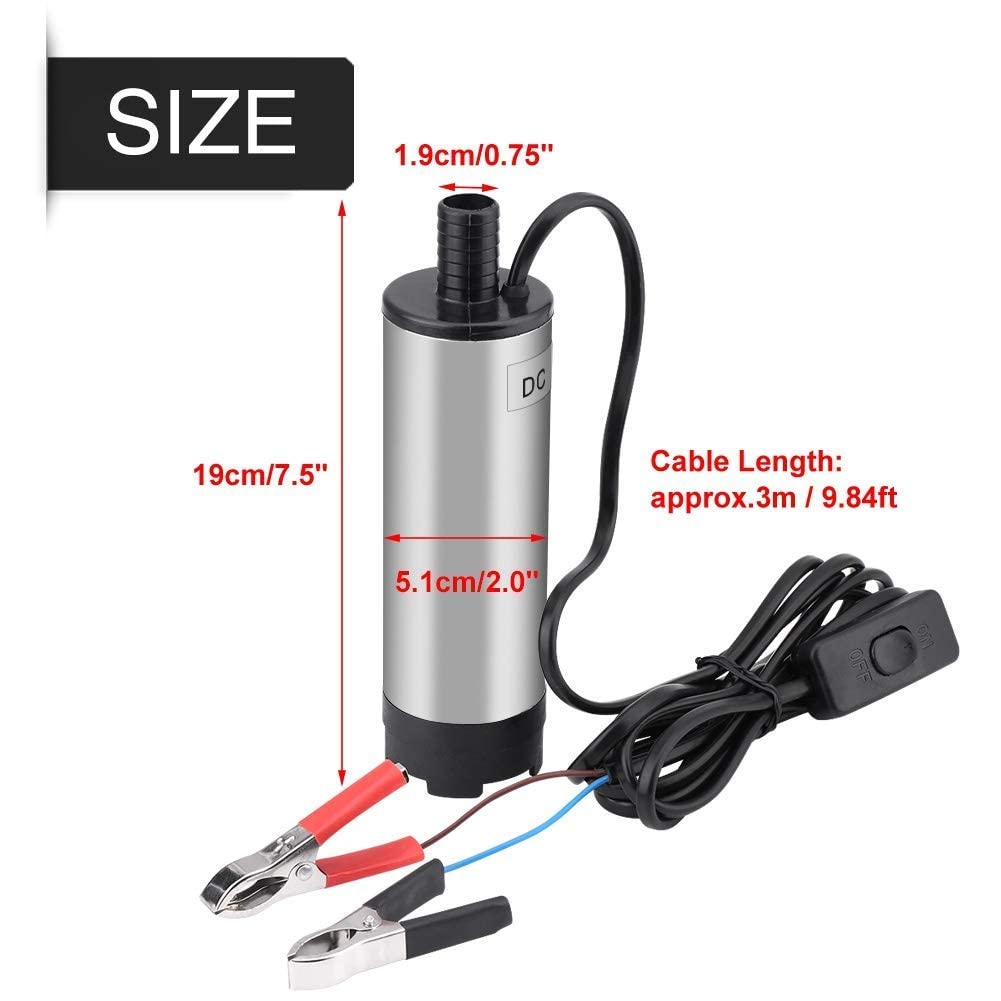 12V 51mm Pompa Pompa Acqua Autoadescante 30 L/min Acciaio Inox Pompa Sommergibile Acqua Olio Pompa Trasferimento Carburante per Auto, Veicolo, Barca