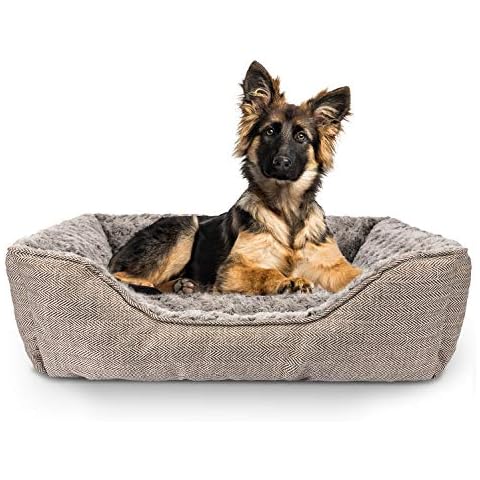 FURTIME Dog Bed for Large Medium Small Dogs Soft Washable Pet Bed Orthopedic Dog Sofa Bed Breathable Rectangle Sleeping Bed Anti-Slip Bottom(30'', Brown) Cover
