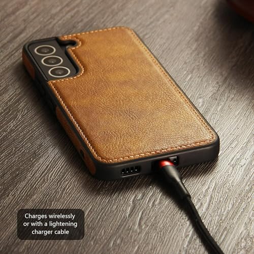 Image of MOBILOVE PU Leather Flexible Shockproof Design Back Case Cover for | Samsung Galaxy S22 5G (Brown)