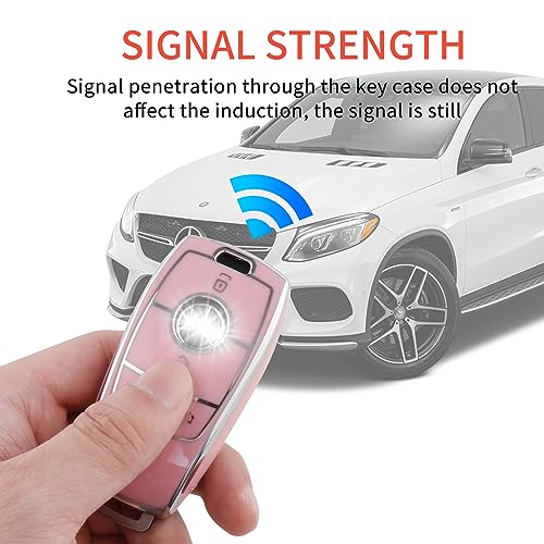 Image of Pangpai Pink Key Fob Cover for Mercedes Benz, Soft TPU Key Case Protection with Bling Keychain Fit for A-Class C-Class G-Class 2017-2020 E-Class S-Class