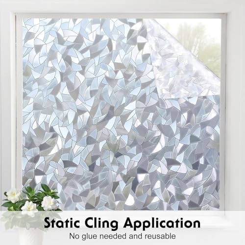 Image of WOO Home Frosted Glass Window Film & Stickers (12 X 72 INCH) Privacy Window Cover for Home & Office - Easy Apply, UV Protection, Removable Decorative Film (6d Stone Film | 1 X 6 SQFT)