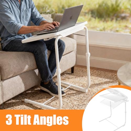 Image of TV Tray Tables Set of 2, 6 Heights, 3 Tilt Angles, Cup Holders