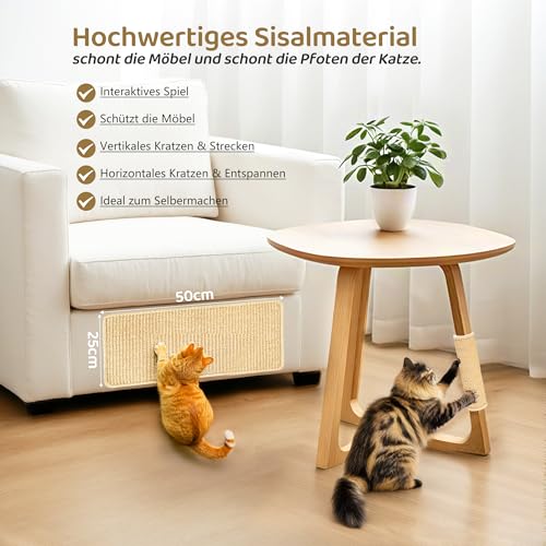 Kratzmatte Katze,2 Stück Kratzbretter Katze Wand,Sisal Teppich für Katzen, Selbsthaftender Kratzwand für Katzenz, Sisalteppich Katzen Kratzbrett,50x25cm,Beige