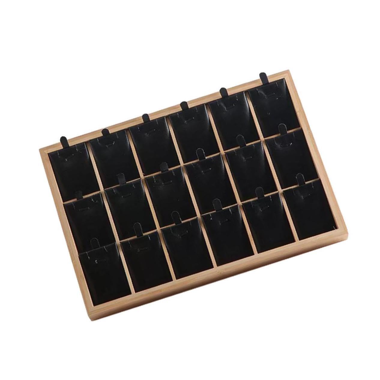 LIXSAZSE Bamboo Wood Jewelry Display Stand Elegant Pendant Necklace Showcase Drawer Box, Black, 35x24x3cm