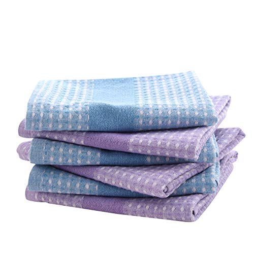 Branlason Tea Towels Set of 6 Professional Grade Cotton 45 x 70 Kitchen Tea Towels Super Absorbent and Fast Drying Machine Washable for Everyday Use (Purple and Sky Blue)
