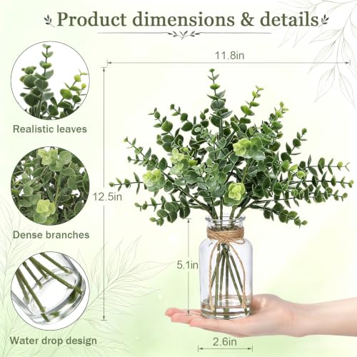 2pcs Eucalyptus Potted in Glass Vase with Faux Water Green Decor - Image 3