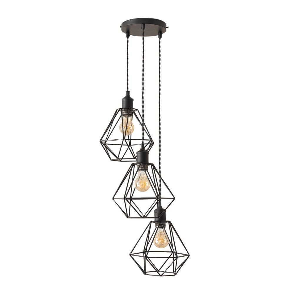 Valuelights Cluster In Black | Diablo Geometric 3 Drop Cluster Matte Black Ceiling Pendant Light With Bulbs | Includes Full Wired Fitting