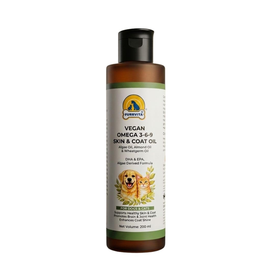 FurrVita Omega 3 6 9 for Dogs & Cats (Vegan Plant-Based Oil) | Fish Oil Alternative for Skin Coat, Anti Itch & Shedding Control | Joint & Immunity Support | No Fish Smell | Mercury-Free | 200 ml