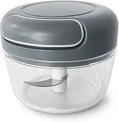 Mini Processador de Alimentos Manual Laris 170ML Compacto com Lâminas Afiadas Ideal para Temperos Legumes Verduras e Frutas Uso Rápido Prático e Seguro na Cozinha (Cinza)
