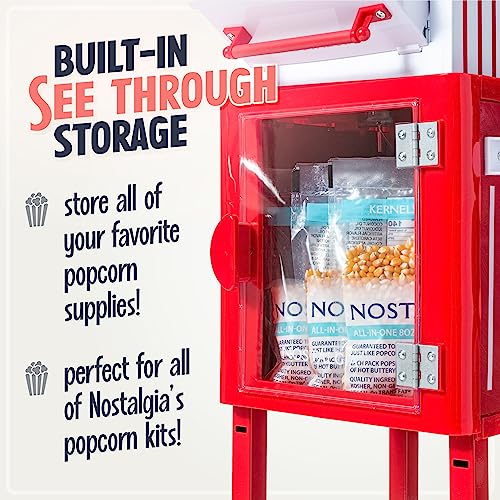 Image of Nostalgia Popcorn Maker Machine - Professional Cart With 2.5 Oz Kettle Makes Up to 10 Cups - Vintage Popcorn Machine Movie Theater Style - Red & White
