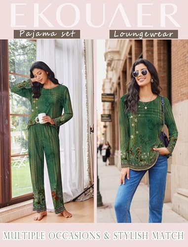 Ekouaer Womens Pajama Sets Pleated Tops with Long Pants Lounge Set Long Sleeve Fall Sleepwear Ladies Pjs S-XXL3