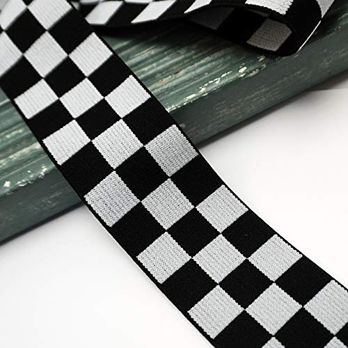 4-Yards 40Mm(1-5/8") Checkerboard Elastic Stretch Ribbon Trim, Black/White, Tr-12019 #TOP4