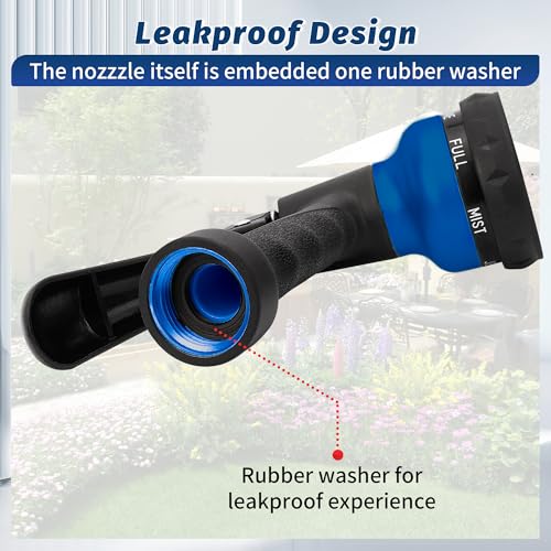 Image of AUTOMAN-Garden-Hose-Nozzle, 2 Pack ABS Water Spray Nozzle with Heavy Duty 7 Adjustable Watering Patterns,Slip Resistant for Watering Plants,Lawn& Garden,Washing Cars,Cleaning,Showering Pets - Blue