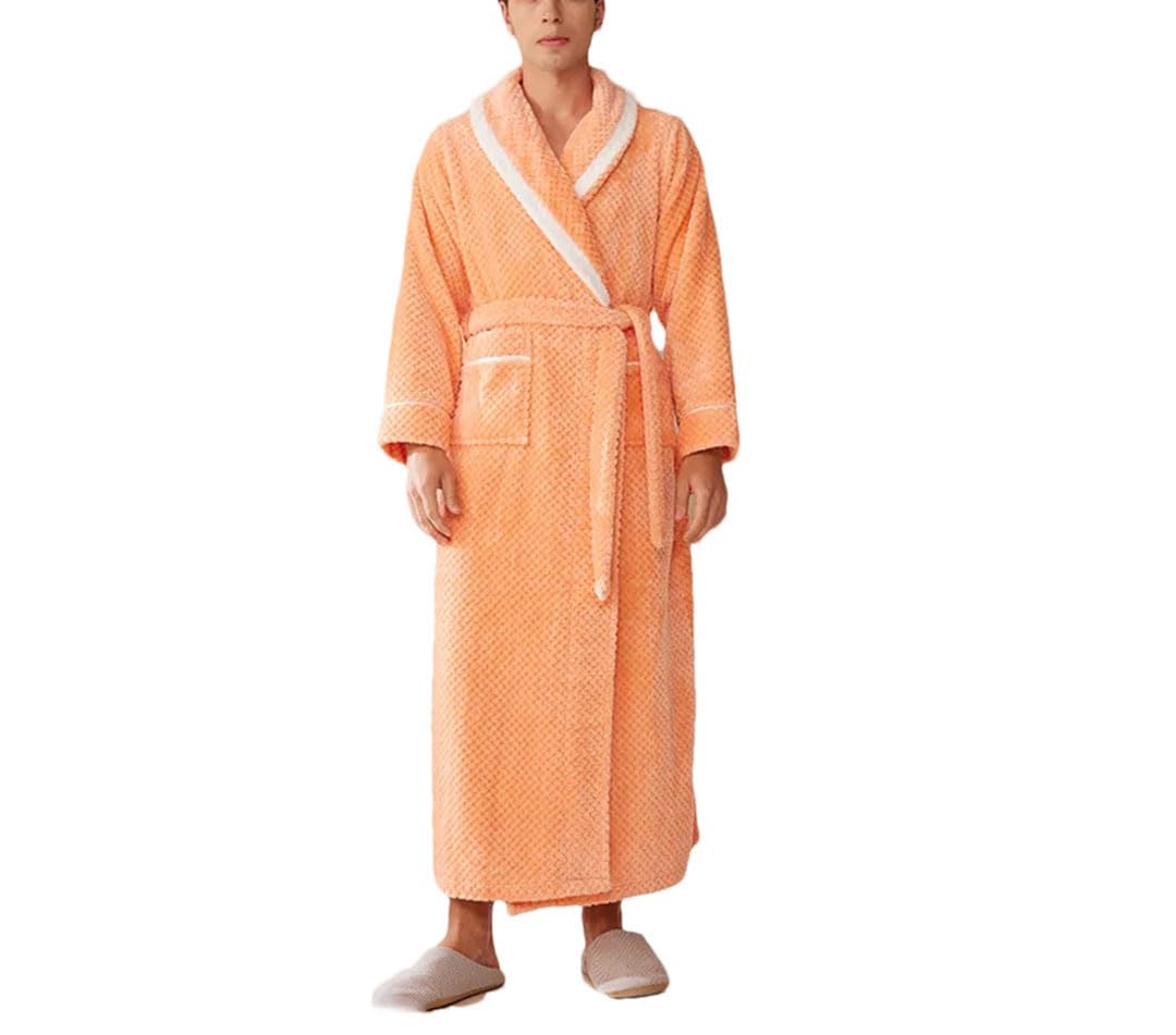 Hgvcfcv Vestaglia lunga da uomo abbigliamento casa caldo kimono accappatoio abito da notte sciolto indumenti da notte, Arancione, M