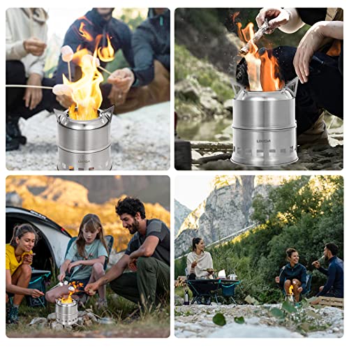 Lixada Camping Stove Stainless Steel Lightweight Wood Stove Solidified Alcohol Stove Portable Outdoor Cooking Picnic BBQ with Mesh Bag