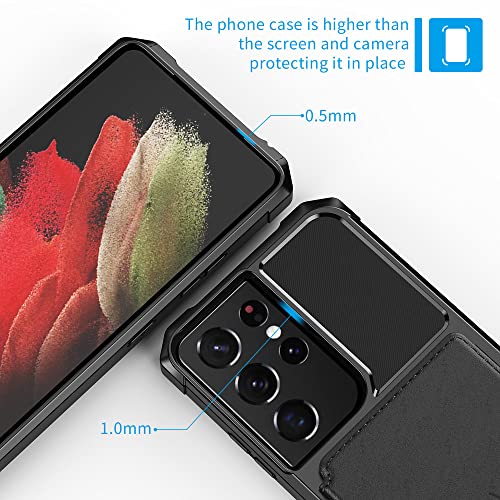 Étui pour Samsung Galaxy S21 Ultra en cuir PU rétro rouge haut de gamme avec porte-photo