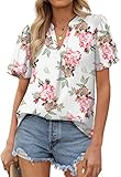 Shirts for Women Summer V Neck Short Sleeve Chiffon Blouses Oversized 2XL