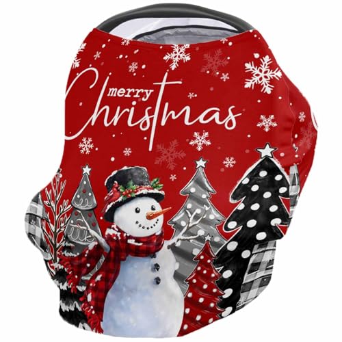 Nursing Cover for Breastfeeding Scarf, Red Snowman Dots Plaid Christmas Tree Gray Baby Car Covers Super Soft Multi Use for Canopy Shopping Cart Cover Blanket Stroller Cover