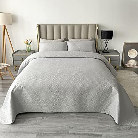 Qucover Tagesdecke 220x240cm Grau, Bettüberwurf Doppelbett aus 100% Polyester Cover