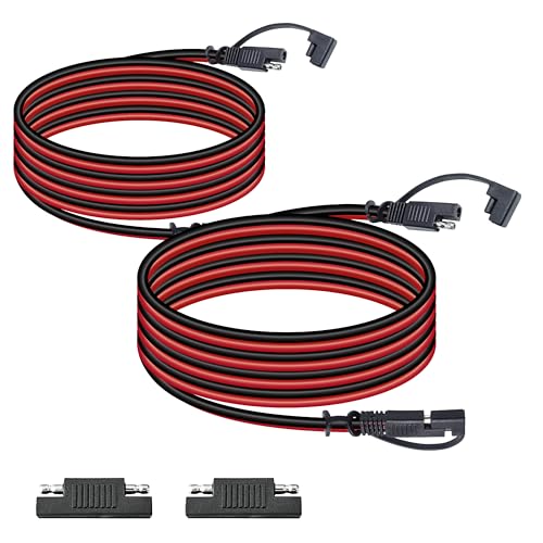 BFXM 2 Pcs 16AWG 12FT Battery Charger Cable, SAE to SAE Terminal Quick Disconnect Harness, 2 Pin Connectors Extension Cables Cord for Car, Motorcycle, Solar Panel