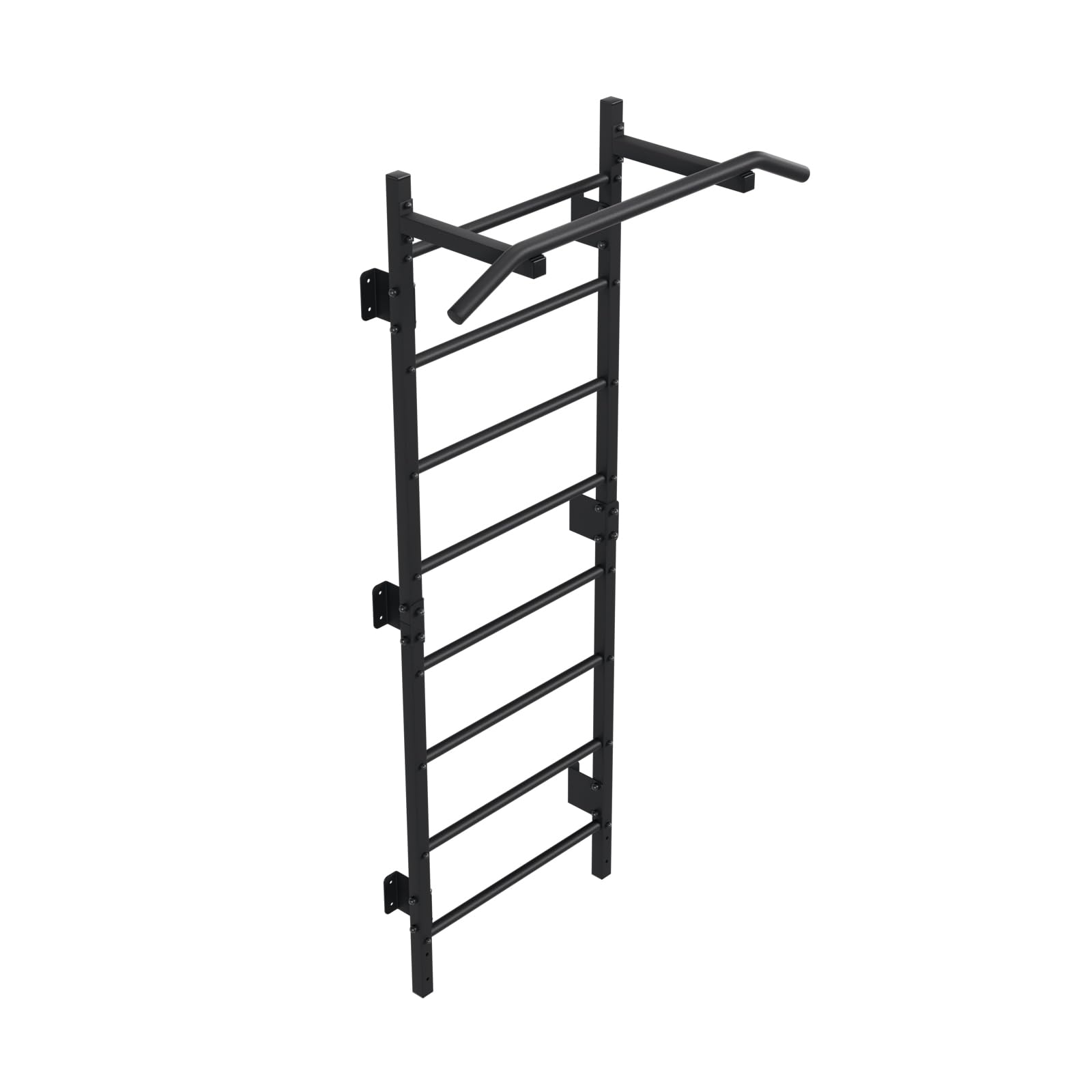 QLS Sprossenwand mit Klimmzugstange Stahl bis 250 kg 228 cm Schwarz | Wandmontage für Home Gym mit 115 cm breiter Klimmzugstange. Profil 40 x 40 x 2 mm, Montagesatz ohne Wanddübel