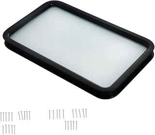 labwork 12inch W x 21inch H RV Entry Entrance Door Window with Black Window Frame- Obscure Tempered Glass DOT Certified