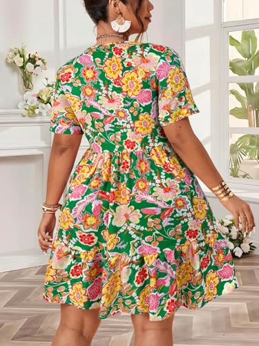 Image of Plus Size Summer Dresses for Women Casual Short Sleeves A Line Midi Dress