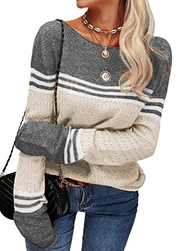 Image of Danedvi Womens Fall Fashion 2026 Sweaters Colorblock Lightweight Striped Crewneck Winter Trendy Pullover Tops