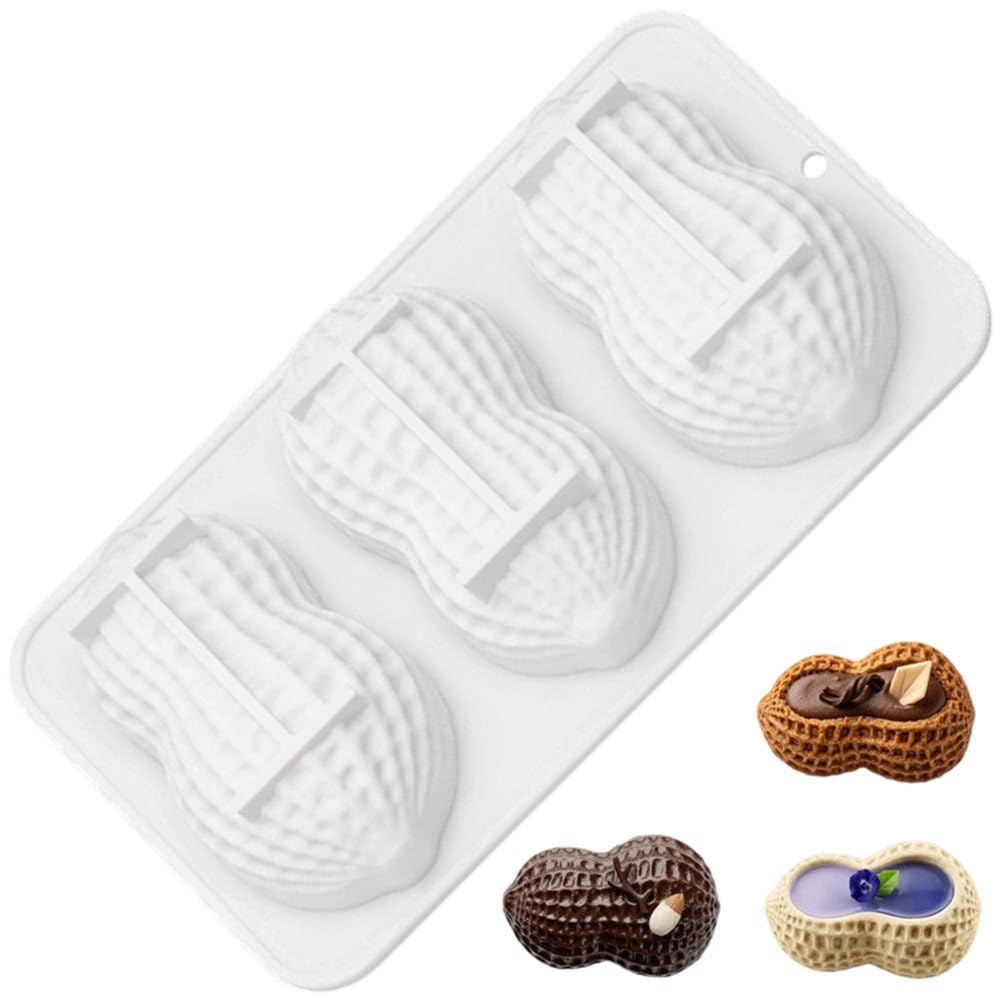 Lipfer 3 Cavity Peanut Silicone Mold Non Stick Baking Tray for Cakes Mousse Cake Decoration Chocolate and Pastries Shape Candy Fondant Mold