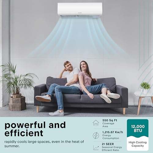 Image of SereneLife 12,000 BTU Mini Split Air Conditioner & Heat Pump 110 /120V Indoor & Outdoor Wall-Mounted Units 20 SEER2 with WiFi, Installation Kit Included