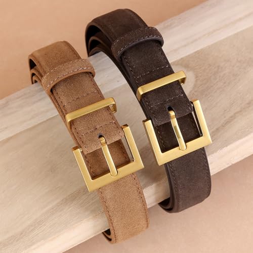 Black,100CM/39.4'',Women's Suede Belts for Jeans, Genuine Leather Belt Women for Dress Pants Coat, Trendy Elegant Gold Buckle Belt3