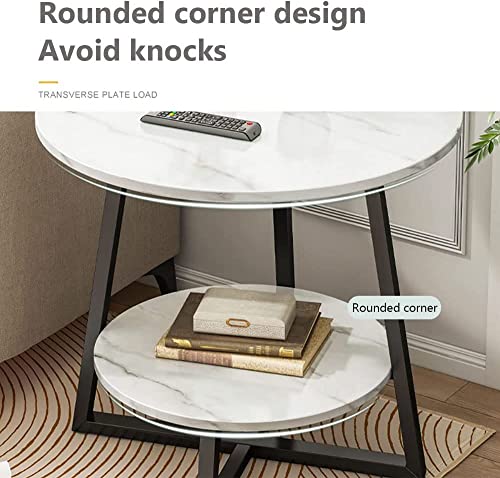 Image of Al Hama Coffee Table 2 Tier Round Tea Marble Pattern Table Modern Side Tables Sofa Table with Metal Frame Light End Tables for Living Room-White-Black