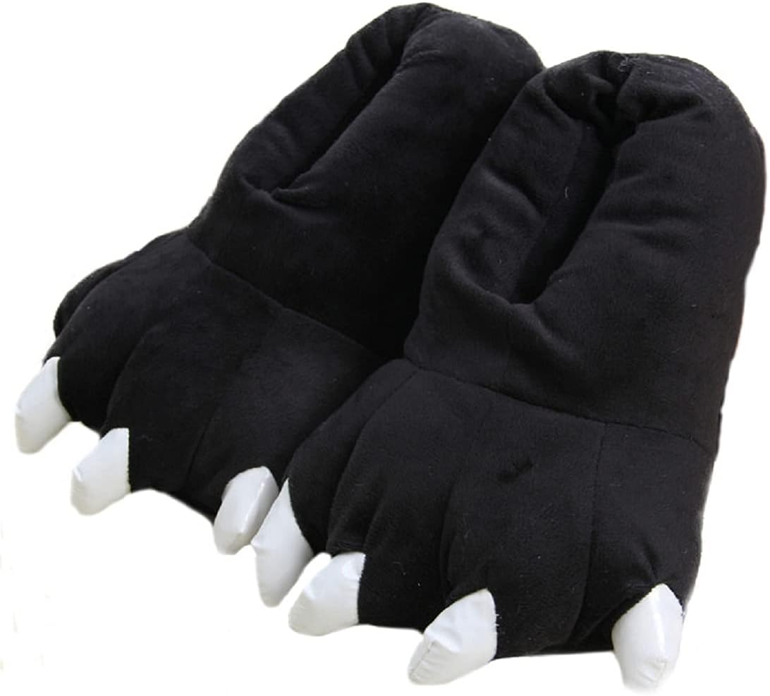 HANDKEI Unisex soft and funny paw shoes for adults and children home furry animal clothing paw shoes (4-8, black, numeric_4)