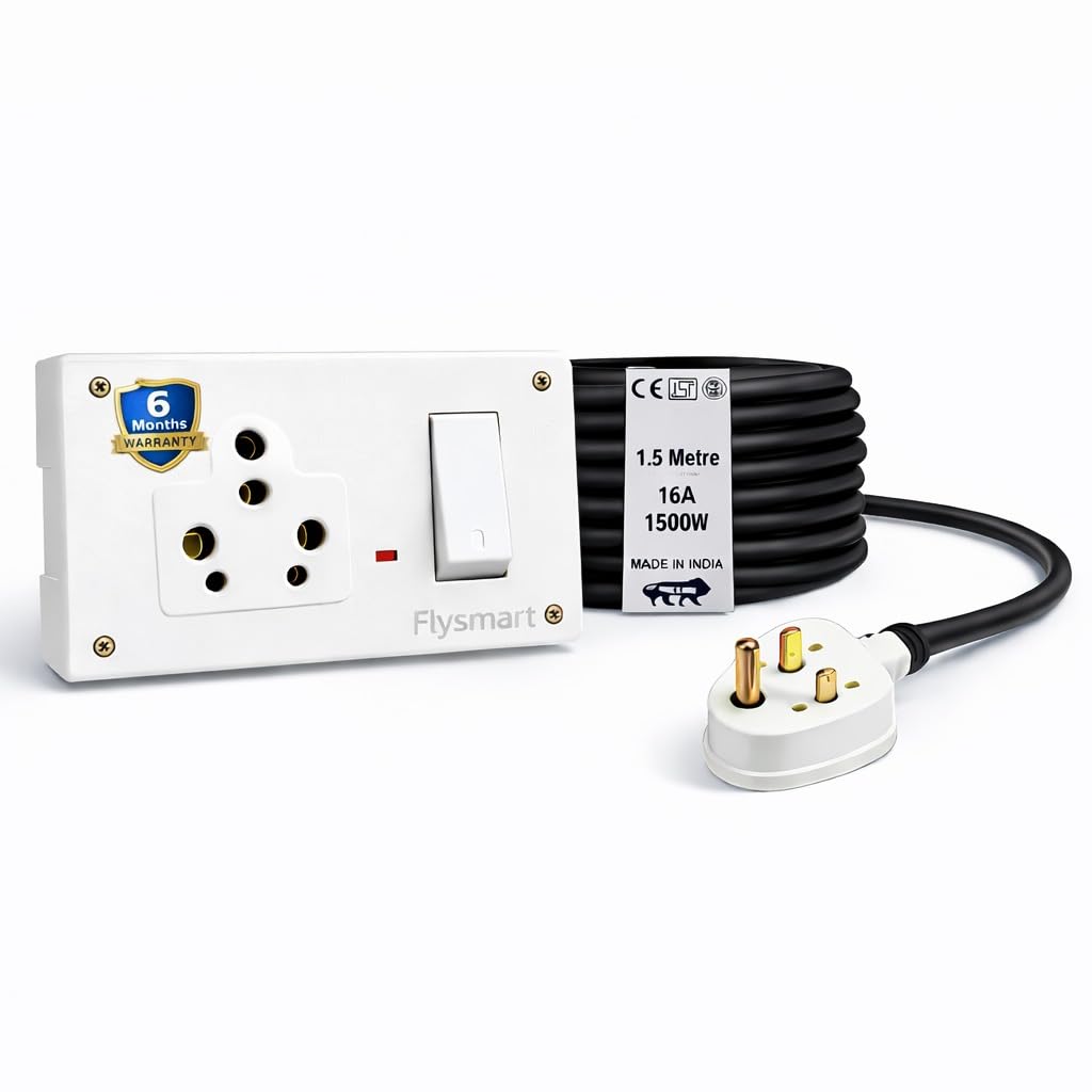 Flysmart® 16A Heavy-Duty Power Saving SS Combined Extension Board | 1.5 Meter Pure Copper Wire | Universal 2-Pin & 3-Pin Socket with Switch & Indicator | Surge Protector | 6-Months Warranty-image-23
