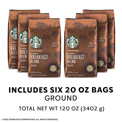 Image of Starbucks Medium Roast Ground Coffee - Breakfast Blend - 100% Arabica - 6 bags (20 oz. each)