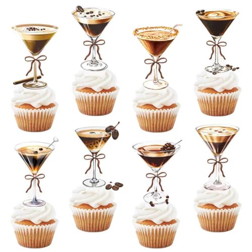 48pcs Espresso Martini Cupcake Toppers Coffee Martini Birthday Party Decorations Coffee Espresso Martini Cupcake Topper Decorations for Bachelorette Party A Tini Bit Older Party Supplies