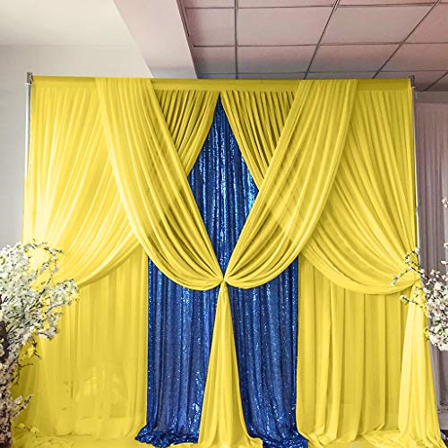 Yellow Chiffon Backdrop Curtain-2 Panels 29 Inch width by 120 Inch Long Wedding Chiffon Backdrop Drapes Beach Curtains For Living Room Voile Window Curtain Photography Backdrop Yellow Chiffon Curtains