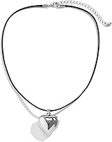 Vista 1 de Gargantilla de corazón grueso y hinchado, colgante de corazón grande, cadena de terciopelo ajustable, collares de corazón para mujeres