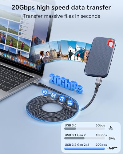 Image of USB C to USB C Cable 20Ft, 20Gbps Data Transfer, 240W PD Fast Charging, 4K@60Hz Video Support, Durable Braided Nylon, Type C Compatible for iPhone 17, MacBook Pro Air, Portable Monitor