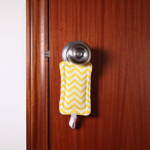 Image of Door Silencer Door Jammer Door Closer Cushion Nursery Door Silencer Door Latch Cover 3 Pack for Noise Reducing Quiet Doors Baby Toddler Safety 3.25 x 5.5 Inch (Yellow Chevron)