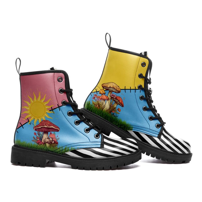 Image of Fashion Ankle Boots For Men Women Floral Mushroom Star Trendy Lace Up Unisex Booties Combat Trendy Street Wear Boots